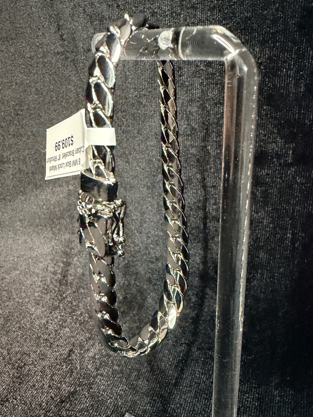 Miami Cuban 925 Italy Stamped Silver  filled 8in 8MM Bracelet w/Box Lock.